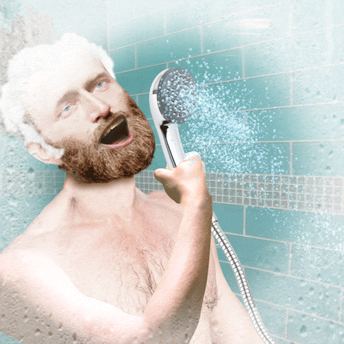 Пою под душем. Мыть бороду. Мужчина поет в душе. Мужчина бреется. Бородатый мужчина в душе.