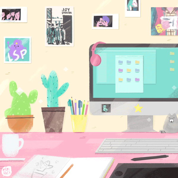 GIF working illustration desk animated GIF on GIFER by Goldenbeard