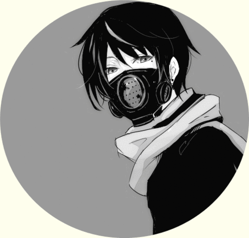 black and white anime boy gas mask