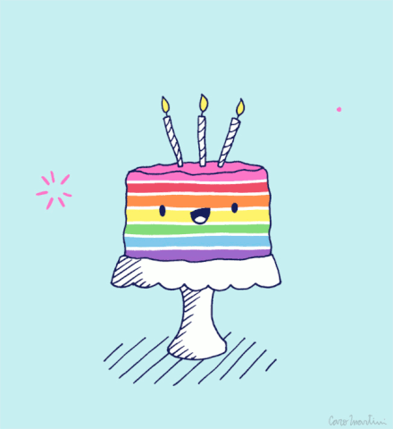 GIF de feliz aniversário com arco-íris colorido