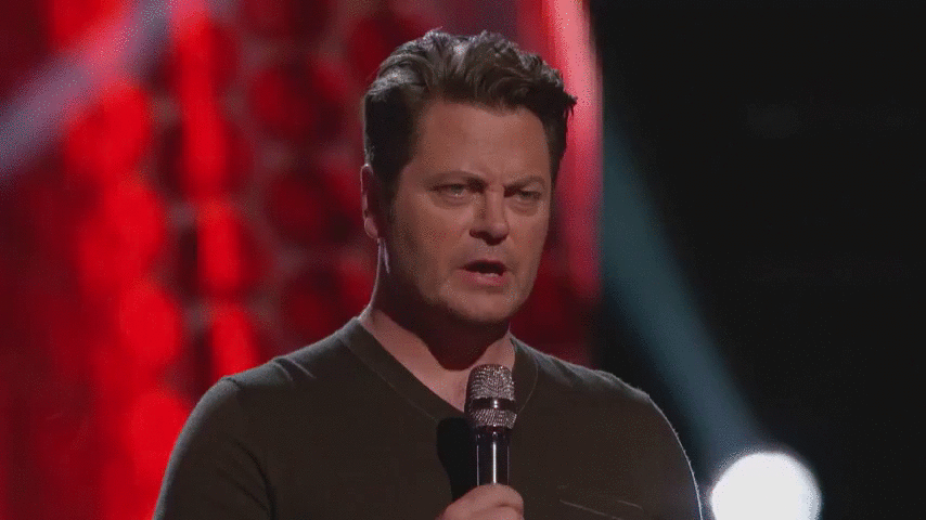 Red voice. Nick Offerman gif. Ferrell Mittman. Voice Red.