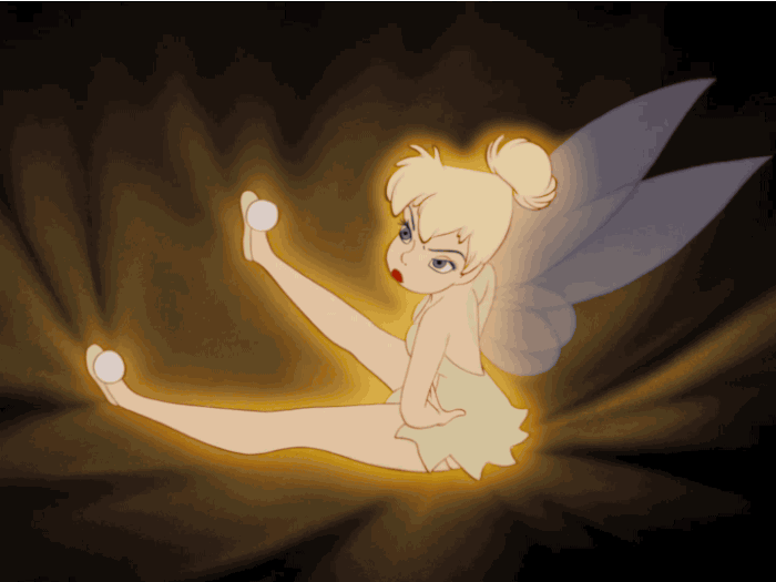 tinkerbell flying with pixie dust