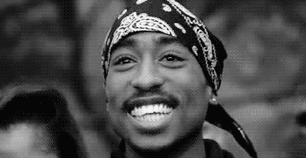 tupac smiling black and white