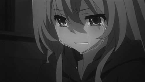 Chorando anime girl com lágrimas nos olhos.