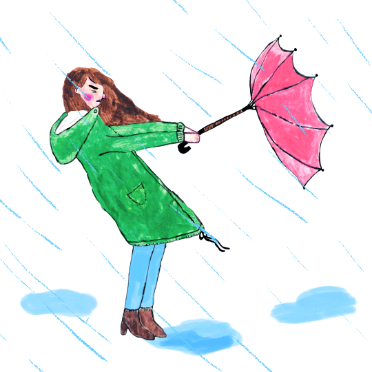 Ветер дует в разные стороны. Девочка с зонтиком рисунок. Сильный ветер иллюстрация. Детские рисунки ветер. Ветер и дождь рисунок.
