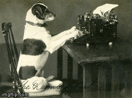 Dog typing on a typewriter.
