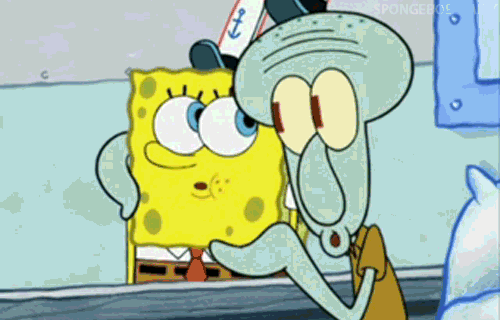 spongebob and squidward kissing on the lips