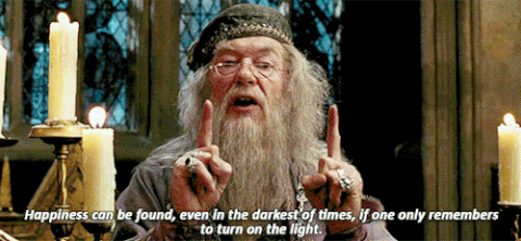 Happiness in darkness quote from Harry Potter gif.