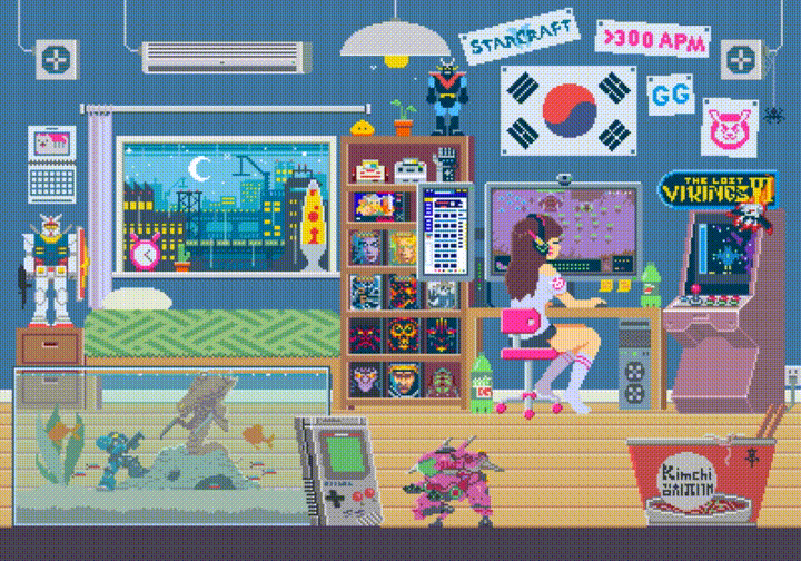 🔥 Gaming Room. Pixel art animated gif : PixelArt