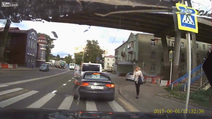 Girl on cell phone hit by car funny gif