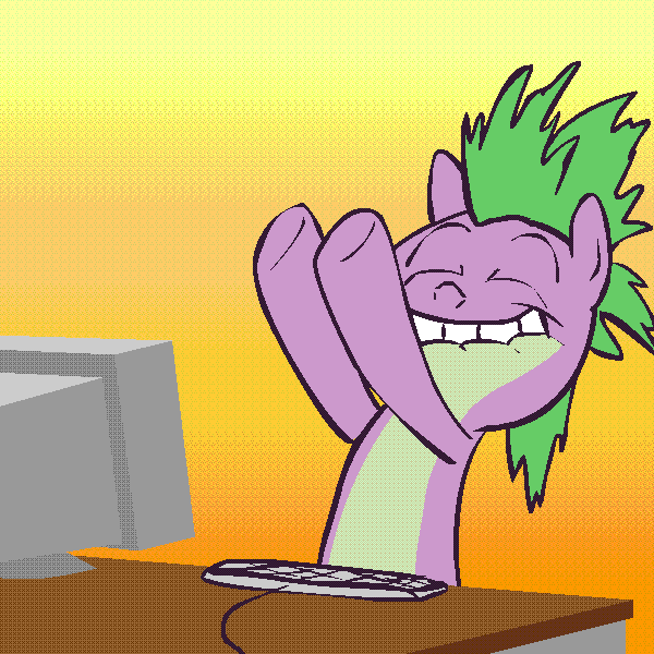 Анимация спайка. Пони хакер. Спайк гифка. Пони сидит за компьютером. Спайк в горшке.