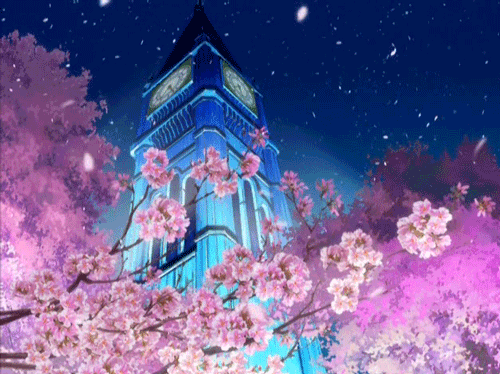 GIF cherry blossom anime tower - animated GIF on GIFER