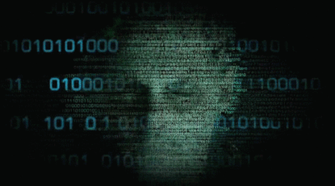 Homem atrás de uma tela que aparecem vários códigos representando o funcionamento de uma Inteligência Artificial