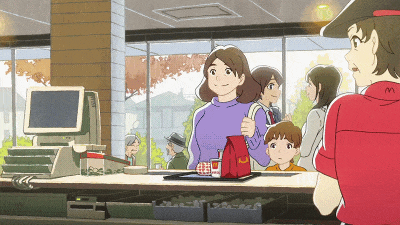 Mcdonald s animation. Японские гифки аниме. Япония гифка аниме. Аниме реклама. Аниме реклама макдональдс.