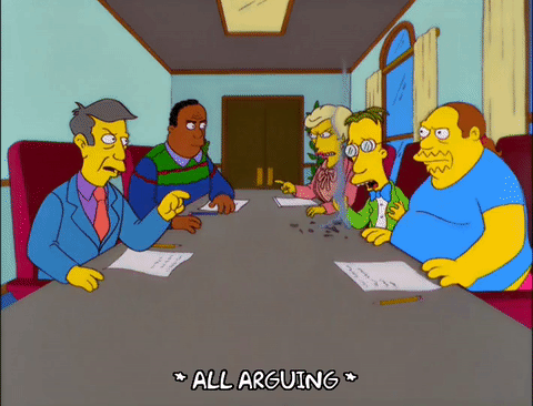 A simpsons clip of many people arguing