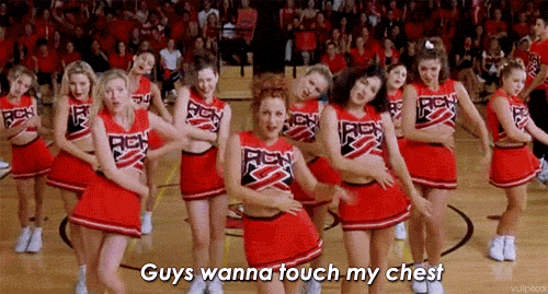 Animated GIF: cheerleaders bring it on red.