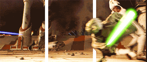 Image result for yoda throws lightsaber gif