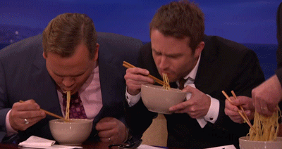 Animated GIF: eating conan obrien noodles.
