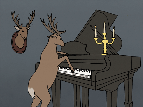 a reindeer playing a piano