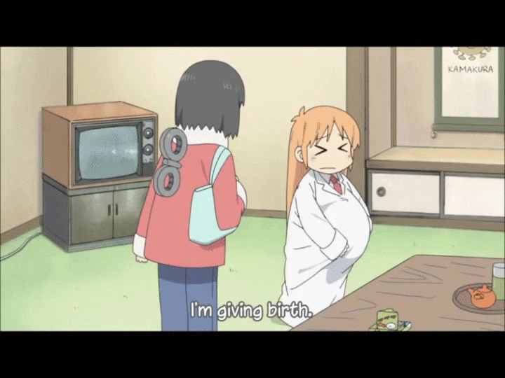 Anime girl giving birth