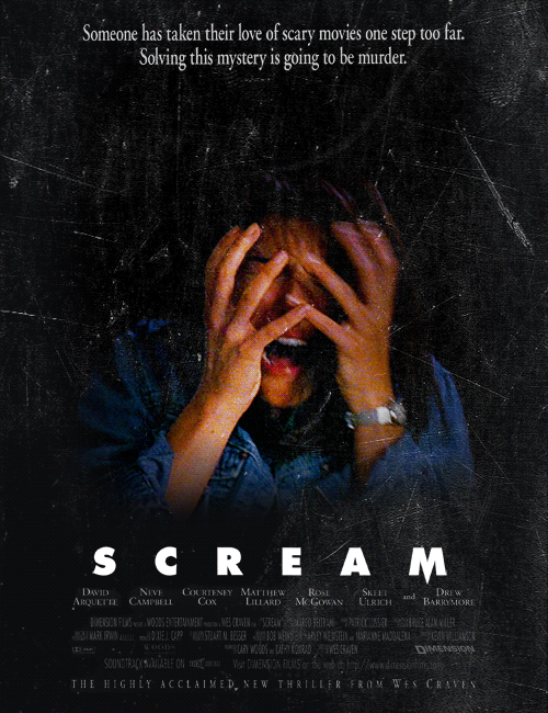 Scare l. Scream, 1996 Постер. Крик (Scream) 1996 poster.