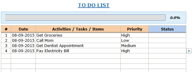 View item list. Excel to do list template. список задач в excel таски.