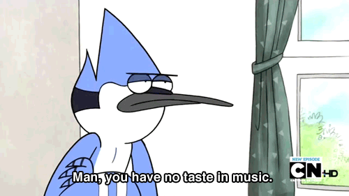 regular show,reaction,cartoon,cartoon network,mordecai and rigby,listening to music,musician problems,music problems