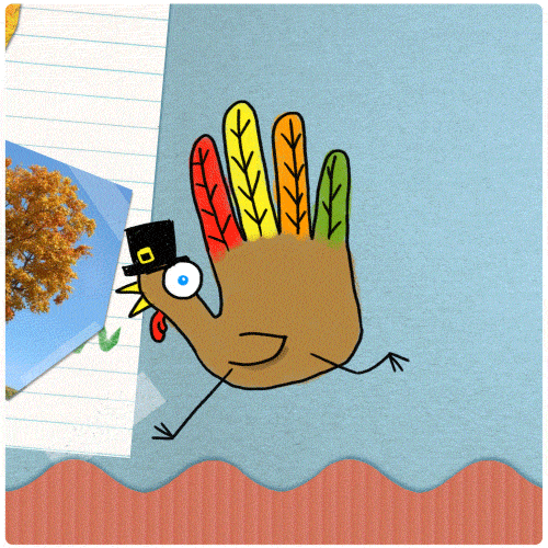 thanksgiving,turkey,chris timmons,lol,loop,fall,run,autumn,bulletin board,hand turkey,kid art