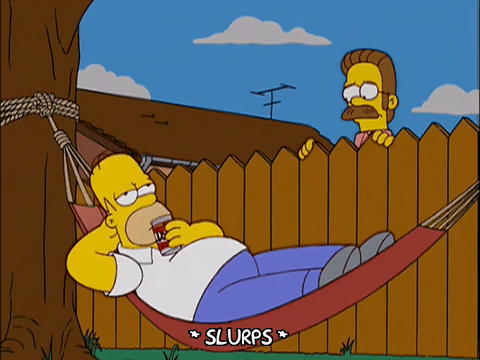relaxed,homer simpson,happy,season 14,episode 8,homer,ned flanders,14x08
