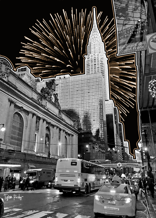 happy new year,new year,new york city,new york,42nd street,chrysler building,city,nyc,2017,fireworks,firework,manhattan,grand central