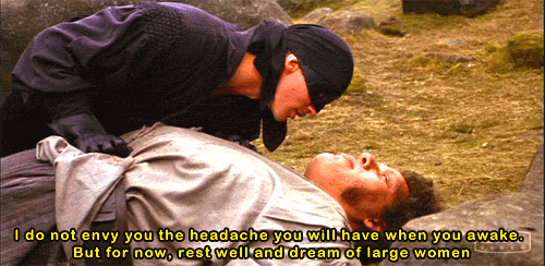 the princess bride,headache,movies,movie,dream,i made this,movie scene,cary elwes,westley,andre the giant,all the tags,fezzik,large women