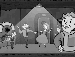 vault boy,nuclear explosion,black and white,fallout 3,fallout,gaming,dancing,explosion,wasteland,fallout nv,vault 101,vault dweller,nuclear fallout,gaming blogs