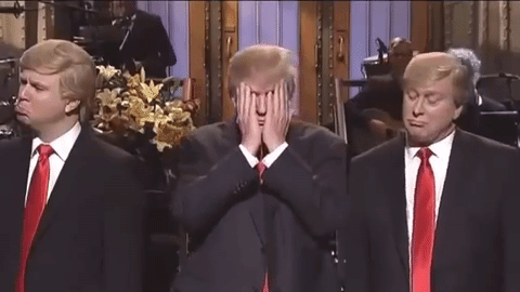 facepalm,donald trump,im surrounded by idiots,surrounded by idiots,funny,reaction,snl,saturday night live,trump,frustrated,impersonators,3 donald trumps