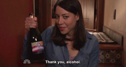 tv,parks and recreation,drunk,drinking,alcohol,thanks,aubrey plaza,april ludgate,thank you