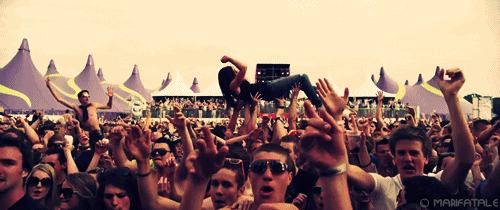 diving,music,girl,fun,concert,band,surfing,crowd,stage