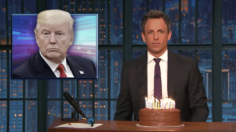 donald trump,cake,seth meyers,blowing out candles,a closer look