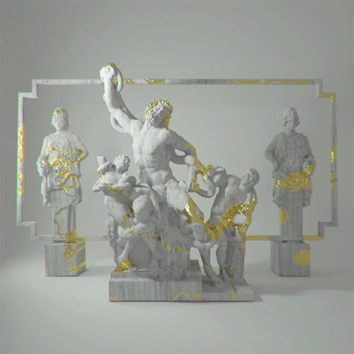 sculpture,3d,gold,scan,cgi,laocoon