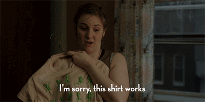getting dressed,girls,style,girls hbo,lena dunham,hannah horvath,hannah,lizard,girlshbo,costumes,outfits,date night,crop top,lizard shirt,girls shirt,hannah lizard crop top,this shirt works,im sorry