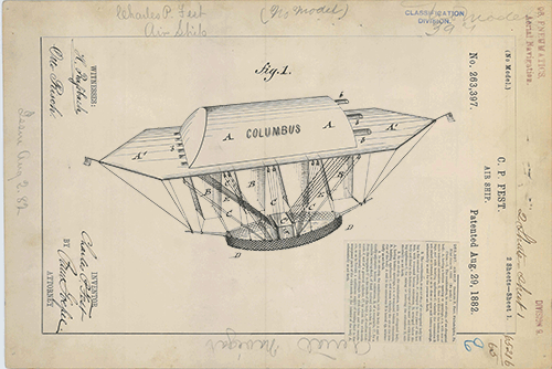 steampunk,airship,vintage,throwback,aviation,invention,1800s,patent,flying machine,1880s,patent drawing,1882,archive