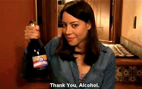parks and recreation,alcohol,aubrey plaza,april,thank you alcohol