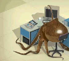 octopus,computer,office,working,ship it,art design