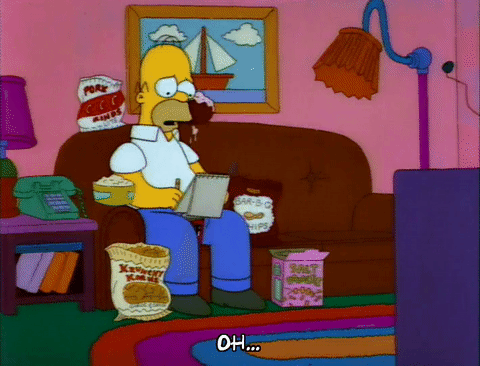 3x14,homer simpson,season 3,episode 14,fat,lazy,disappointed,snacks,sofa,overeating