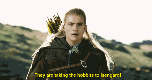 hobbits,legolas,tolkien,movies,art,film,maudit,hoppip,imt,lord of the rings,elf,orlando bloom,the two towers,too many tags,isengard,theyre taking the hobbits to isengard,catchy song yeah