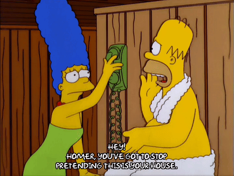 sauna,homer simpson,marge simpson,sad,season 11,episode 12,phone,disappointed,desperate,11x12,you dont live here