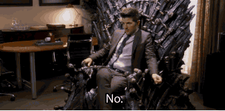 throne chair,television,game of thrones,parks and recreation,no,nbc,leslie knope,adam scott,ben wyatt,parks rec,when you play the game of thrones,you win or you die,nerd dreams come true
