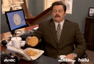 tv,parks and recreation,work,nbc,hulu,eating,ron swanson,lunch,nick offerman