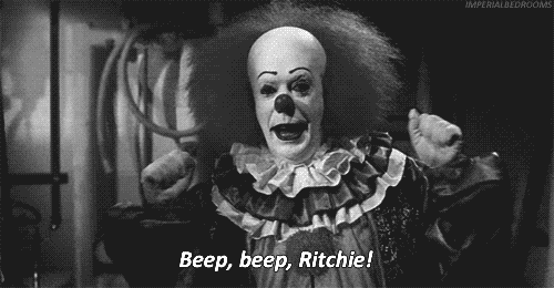 clown,stephen king,pennywise,pennywise the clown,movies,movie,love,black and white,horror,scary,cinema,tim curry,ritchie