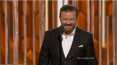 lol,laughing,ricky gervais,golden globes 2016,very funny,busting up