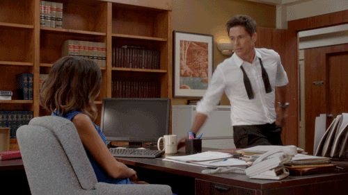 desk,office,mad,rob lowe,throwing,pushing,the grinder,clearing the table,clearing tables