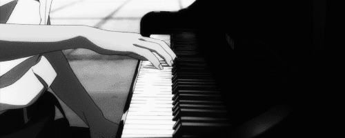 evangelion,playing piano,ikari shinji,anime,black and white,piano,monochrome,evangelion 30,anime piano,anime playing piano